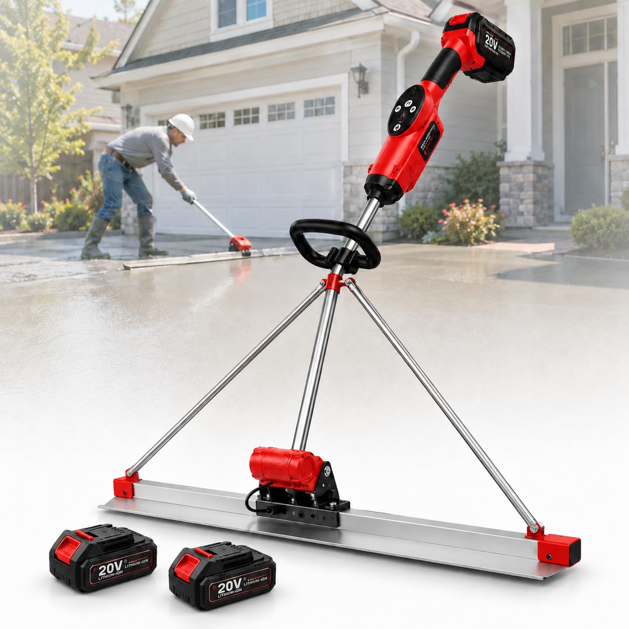 Concrete Vibrating Tool, Power Screed Concrete Finishing Vibra Tool With 5ft Stainless Steel Board, Electric Cordless Concrete Screed Vibratory Kit,For Leveling Concrete Surfaces dualbattery