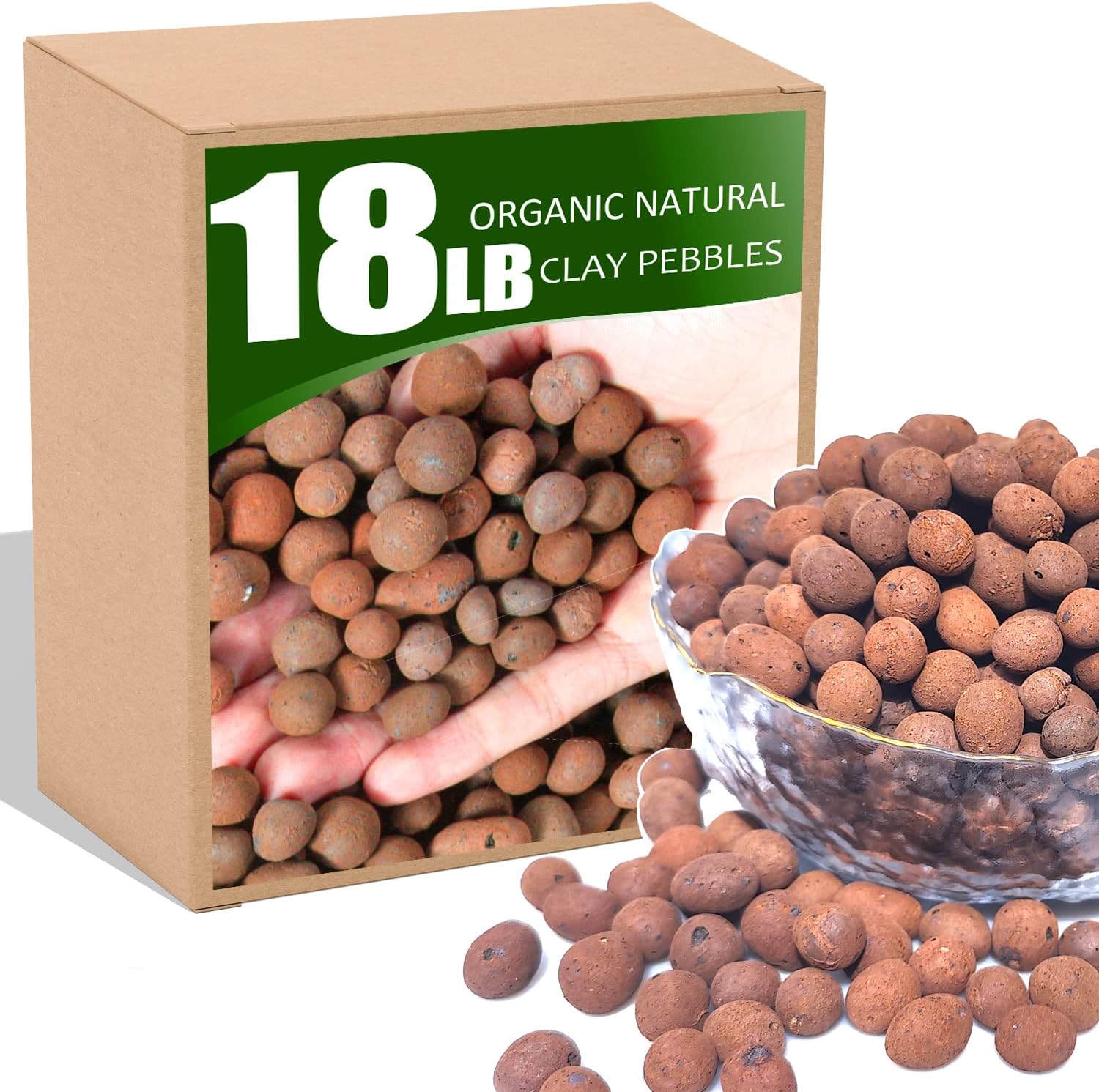 18LB Organic Expanded Clay Pebbles,for Soil Hydroponic Rocks Orchids,Indoor Plants,Succulents (18)