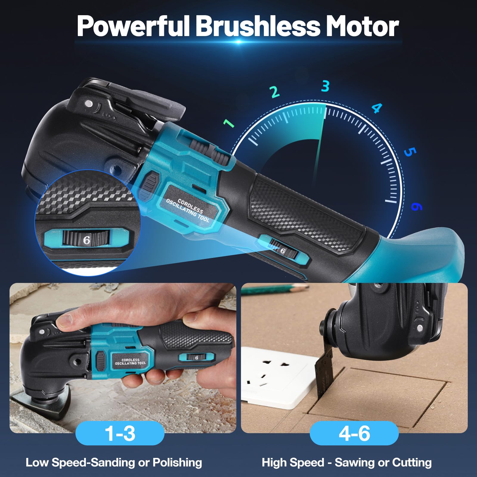 Utensili multifunzione oscillanti blayram, Senza Spazzole Multiutensile Oscillante Compatibile con Batteria Makita 18V, 6 Velocità Regolabili, Utensile Multifunzione per Separare