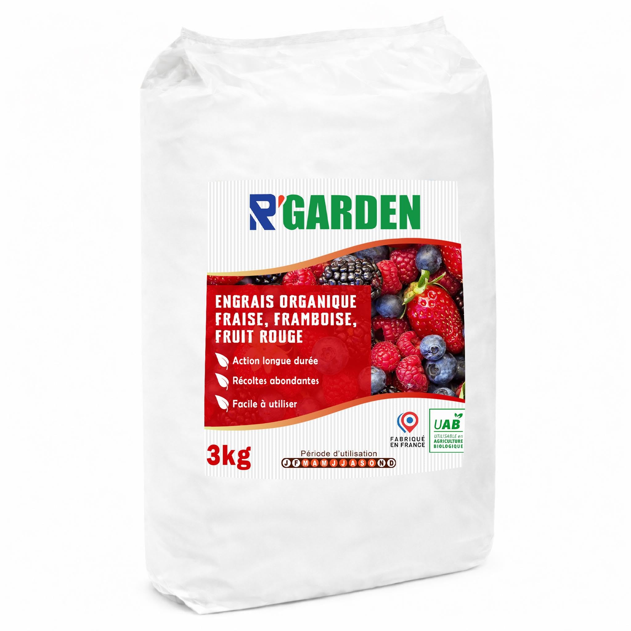 R’GARDEN – Engrais organique Fraise, Framboise & Fruit Rouge – Récoltes abondantes – Action lente et progressive – Fabriqué en France (3Kg)