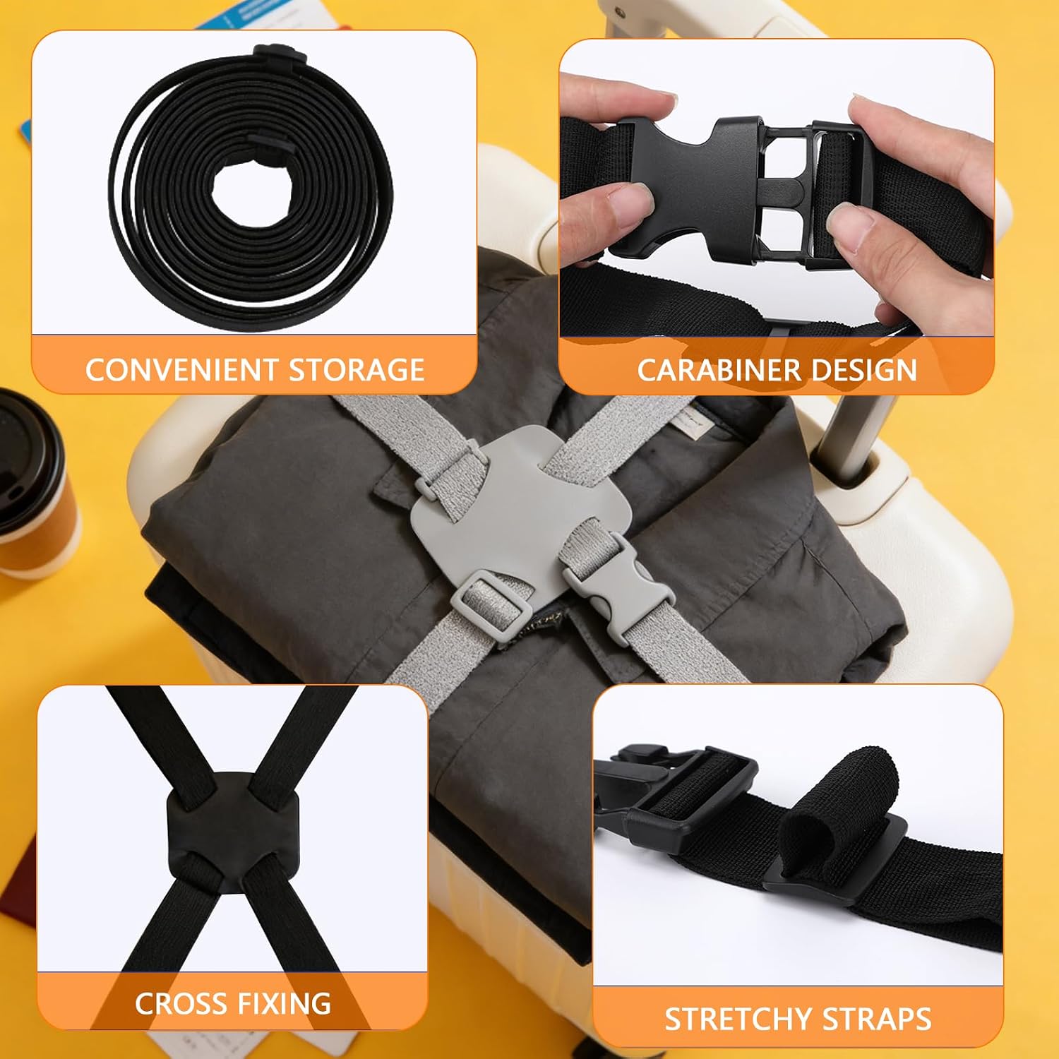 3 Pack Luggage Straps Bungee Cords, Secure Belt with Buckles, Adjustable Belt Travel Suitcase, Elastic Strap Belts, Travel Accessories Connecting Carry On Bags Add Bags