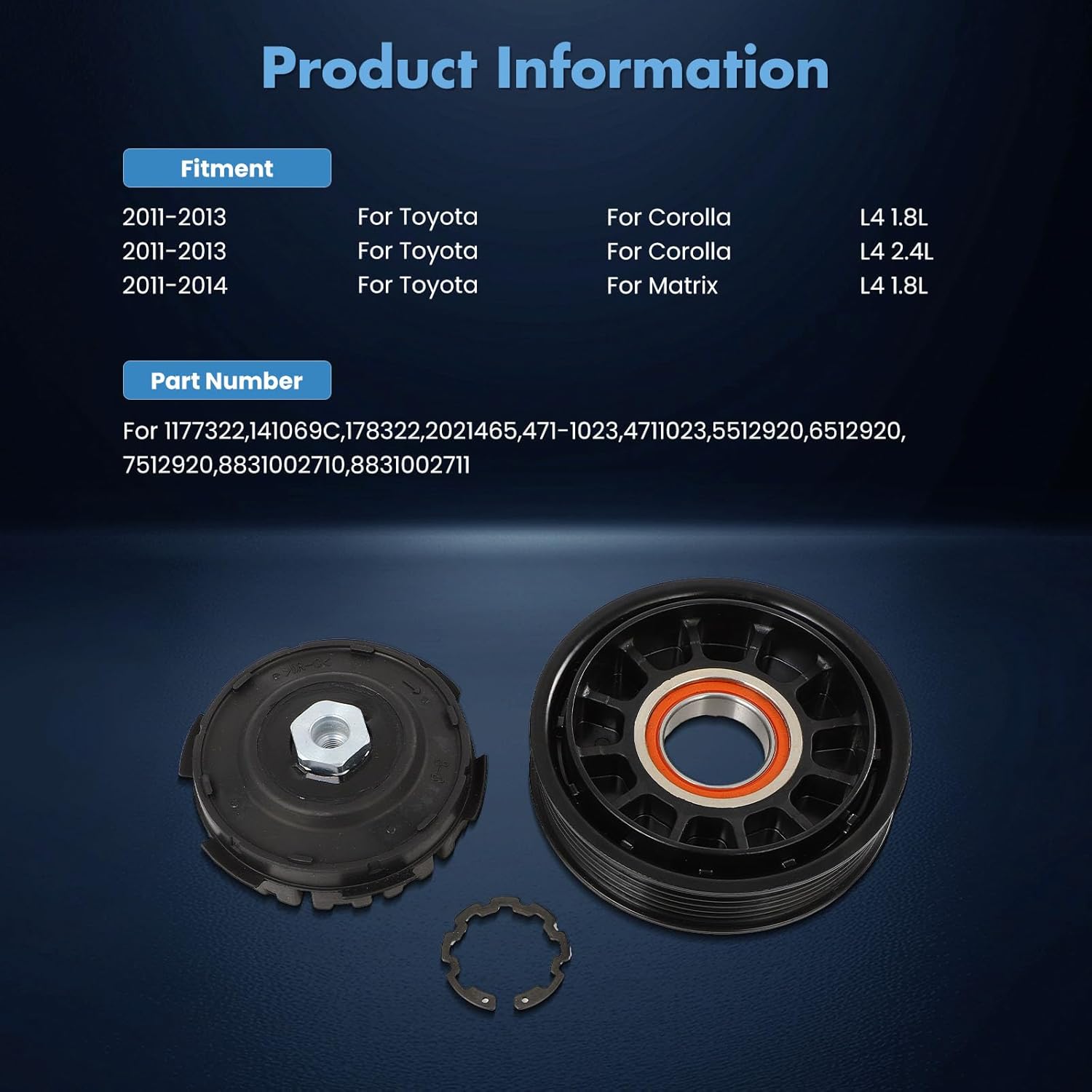 ECCPP A/C Compressor Clutch 2011-2013 for Toyota Corolla 1.8L AC Clutch