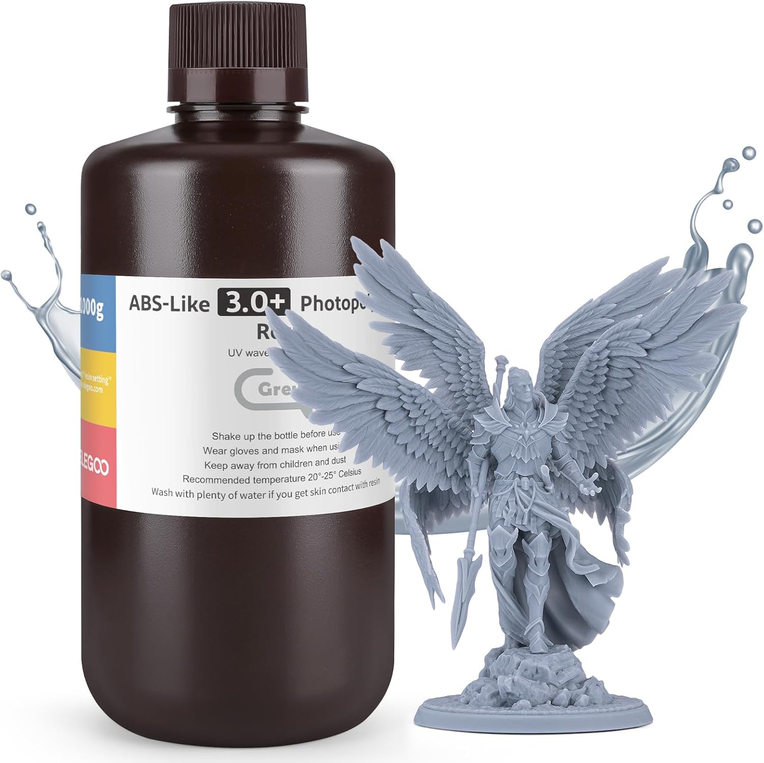 ELEGOO ABS-Like Resin 3.0 Plus bottle and a printed model
