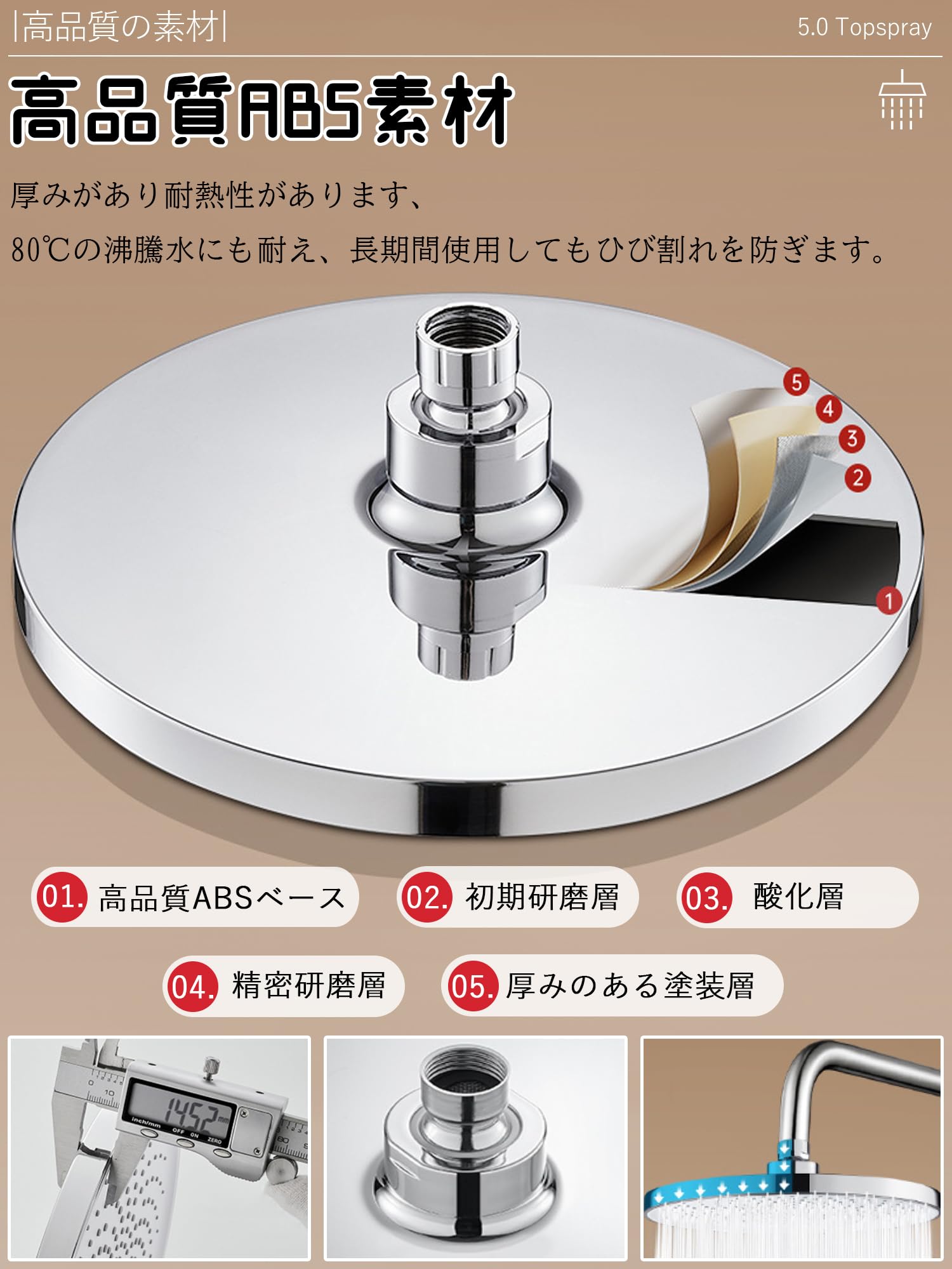 ブラック円形シャワーヘッド Amazon.co.jp: 超大直径円形シャワーヘッド 最強ブースト機能搭載 80