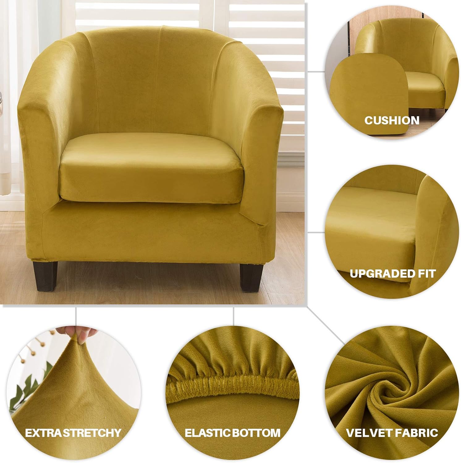 Mingfuxin 2 Pieces Tub Chair Covers,Upgraded 2 IN 1 Design Stretch Velvet Armchair Sofa Slipcover with Cushion Cover - Image 5