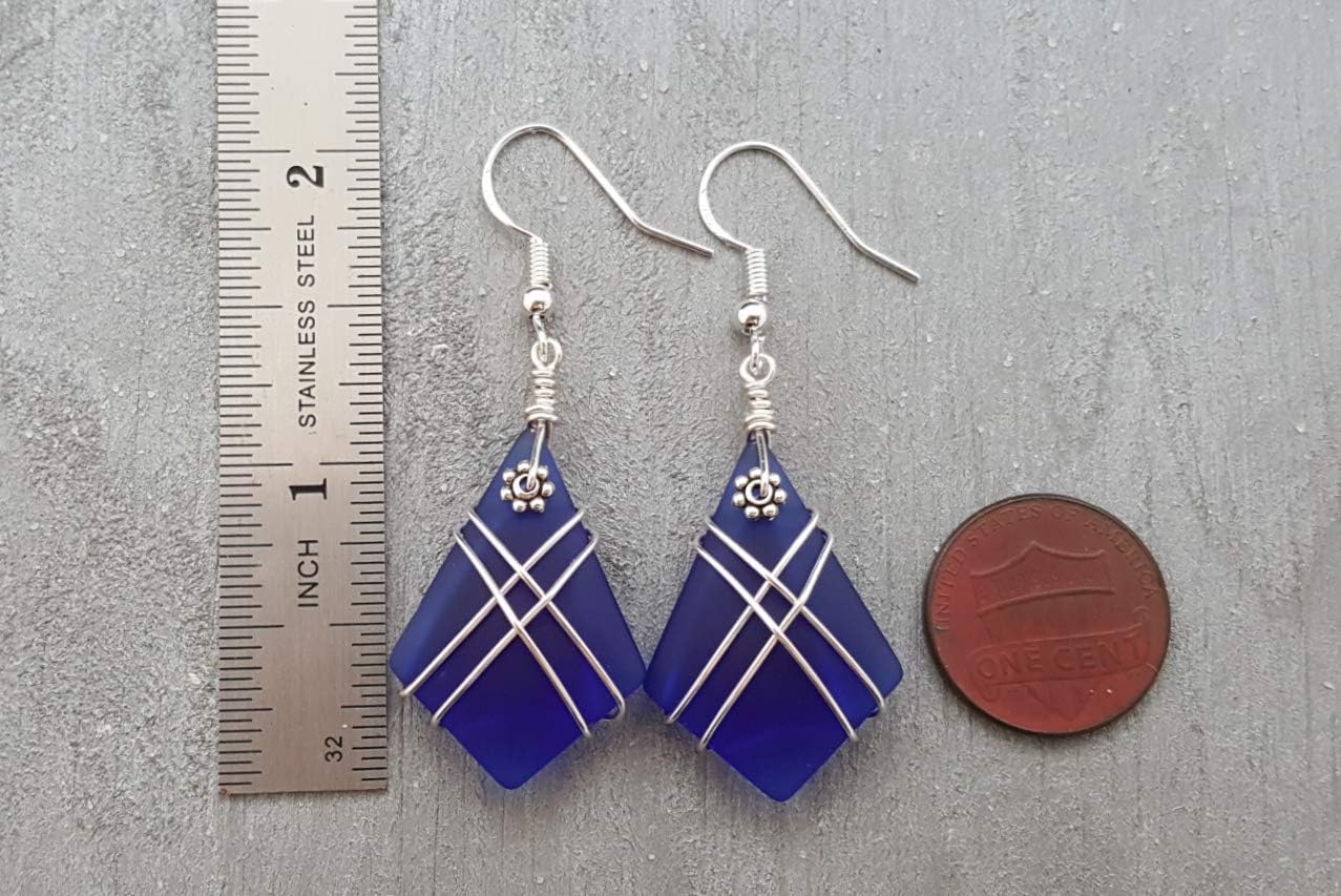 Yinahawaii Handmade Sea Glass Earrings, Hawaiian Jewelry, Wire Cross Earrings, Handmade Earrings Sea Glass Jewelry For Women Birthday Gift For Her - Image 3