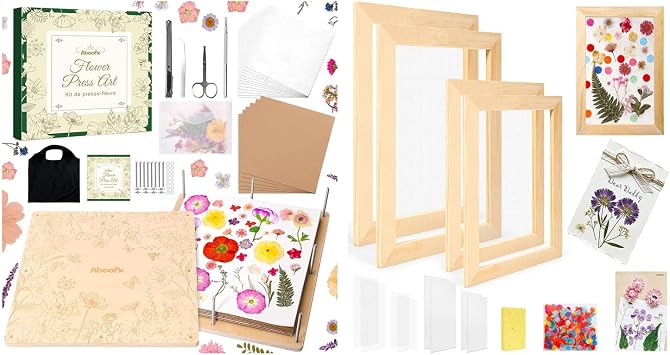 Aboofx Paper Making Kit & 15 x 15 inch Flower Press Kit for Pressed Flowers Art, Flower Preservation Kit for Frame Bookmark Resin Craft Projects