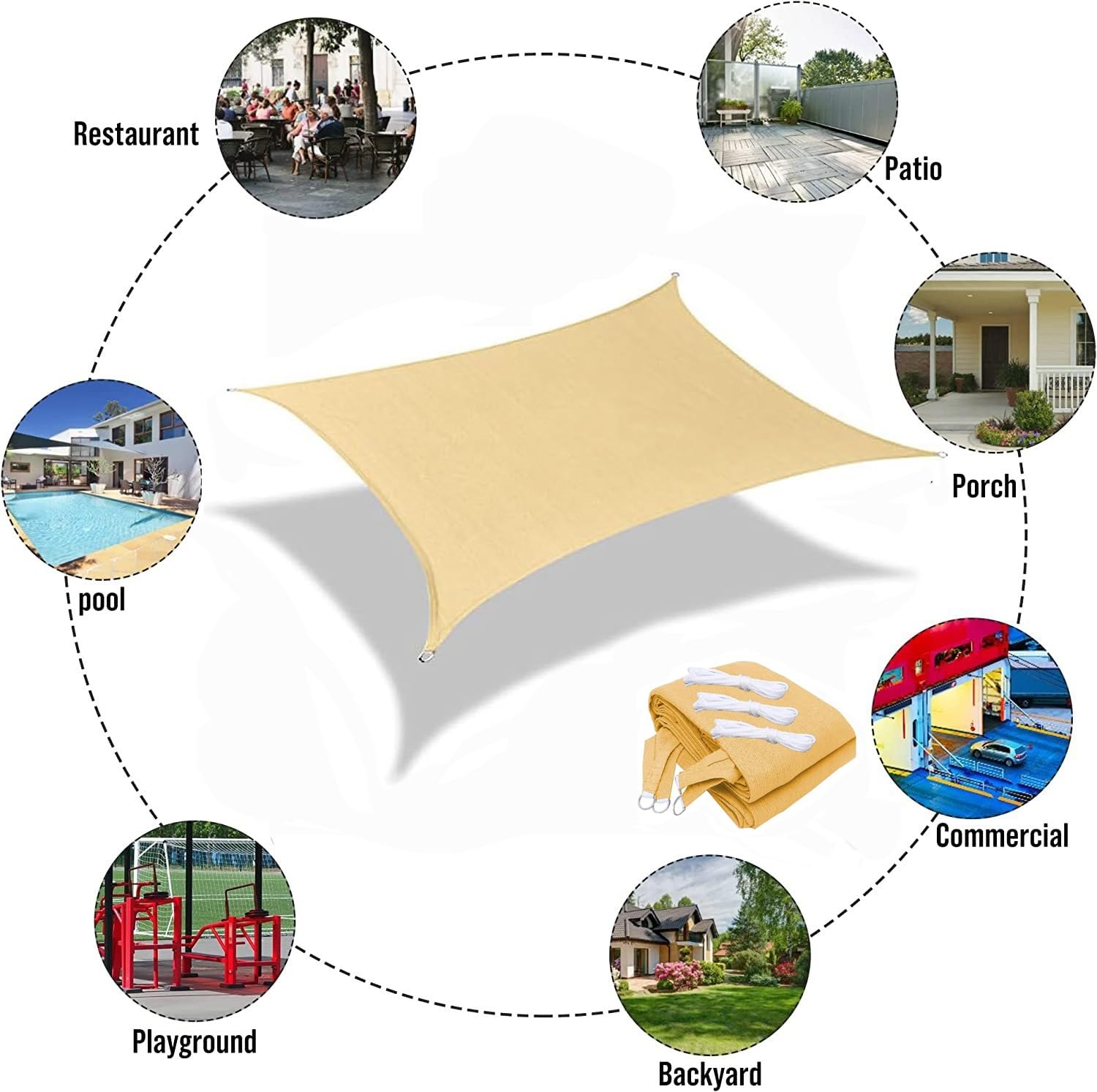 Rechteckiges Sonnensegel, wasser- und luftdurchlssiges Sonnensegel,  Blockberdachung, Markisenberdachung, Stoffschirm, for Terrasse, Garten,  Hinterhof, kommerzielle Qualitt ( Size : 396x594cm(156x2 : Amazon.de:  Garten