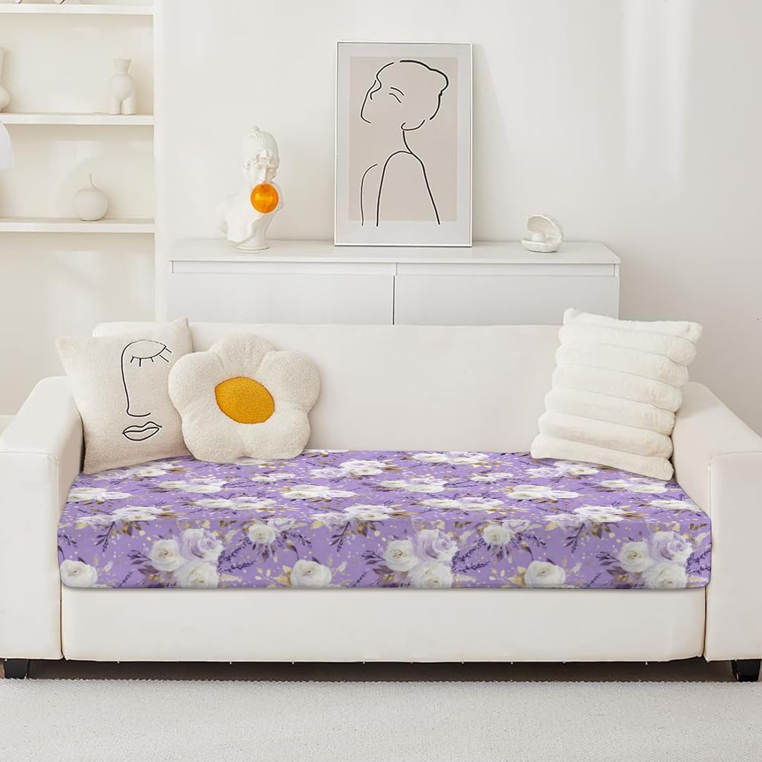 Lavenders Gold Bloom Purple Loveseat Covers Couch Covers for 2 Cushion Couch, 2-Piece Stretch Sofa Slipcovers Anti-Slip Washable Furniture Protectors for Dogs Pets