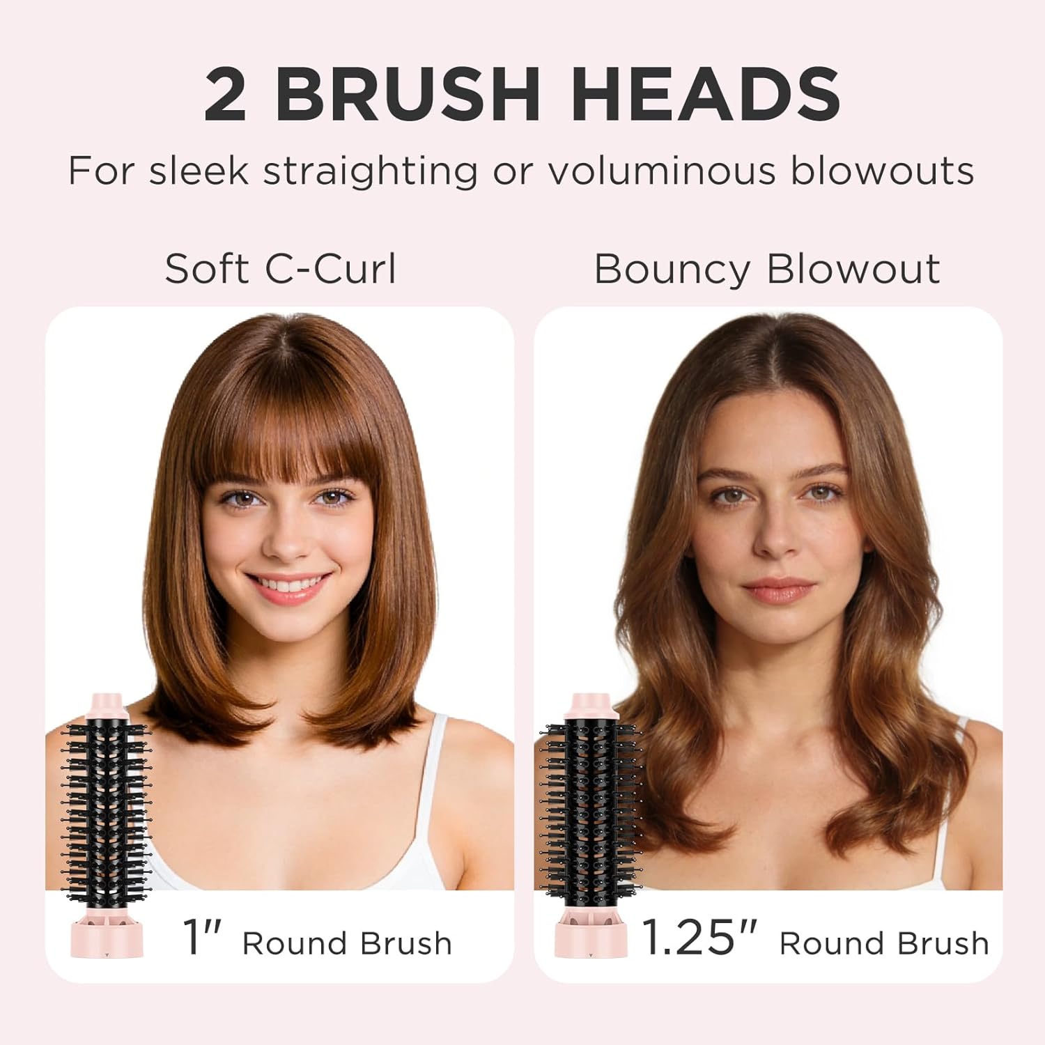 Hair Dryer Brush Blow Dryer Brush in one, Aima Beauty 1" & 1.25" Round Brush Blow Dryer Ionic Hot Air Brush Styler Volumizer with Ceramic Coating & Tufted Bristles for Smooth and Shiny Blowout, Pink