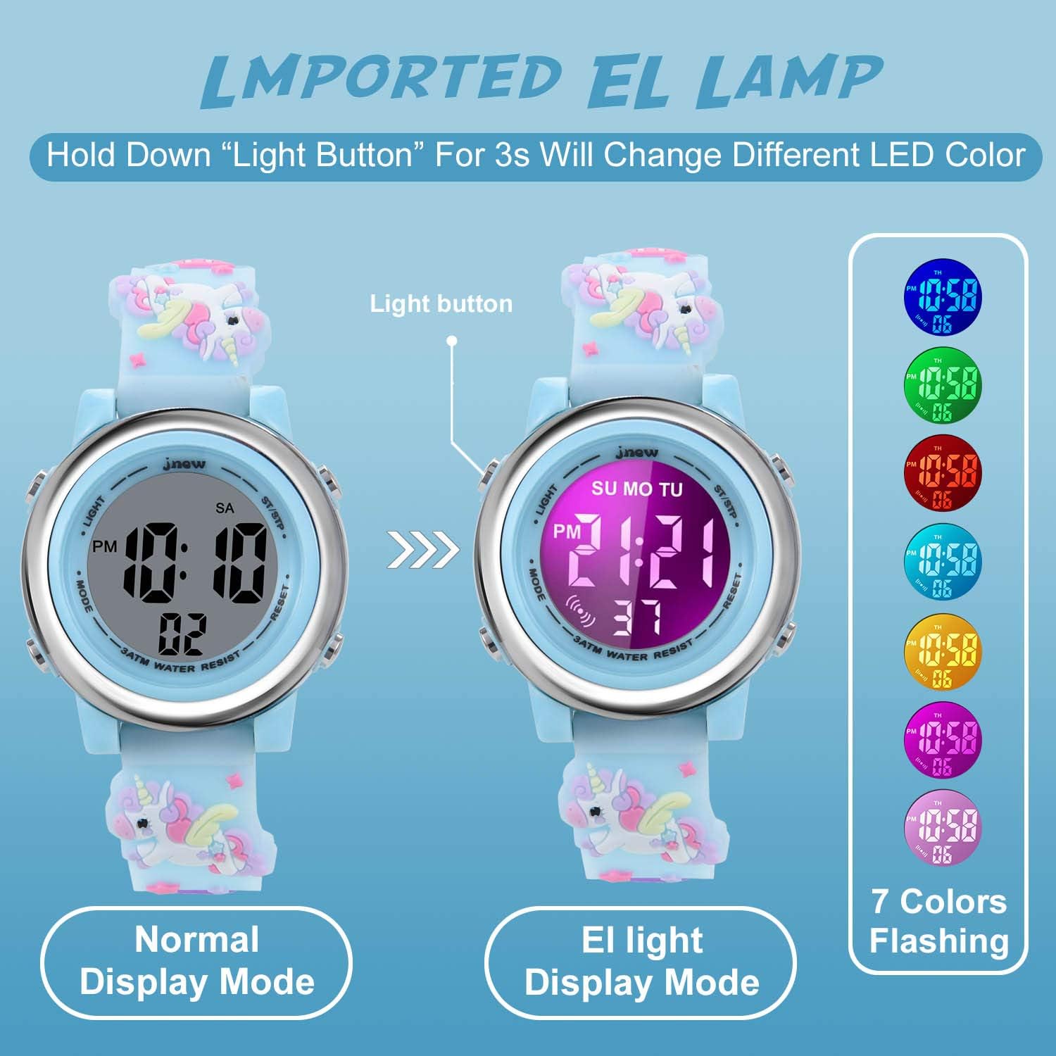 cofuo Girls Digital Watch Age 3-12 for Gifts, 3D Cartoon Waterproof Sports Outdoor LED Electrical Watches with Luminous Alarm Stopwatch Toddler Wristwatch