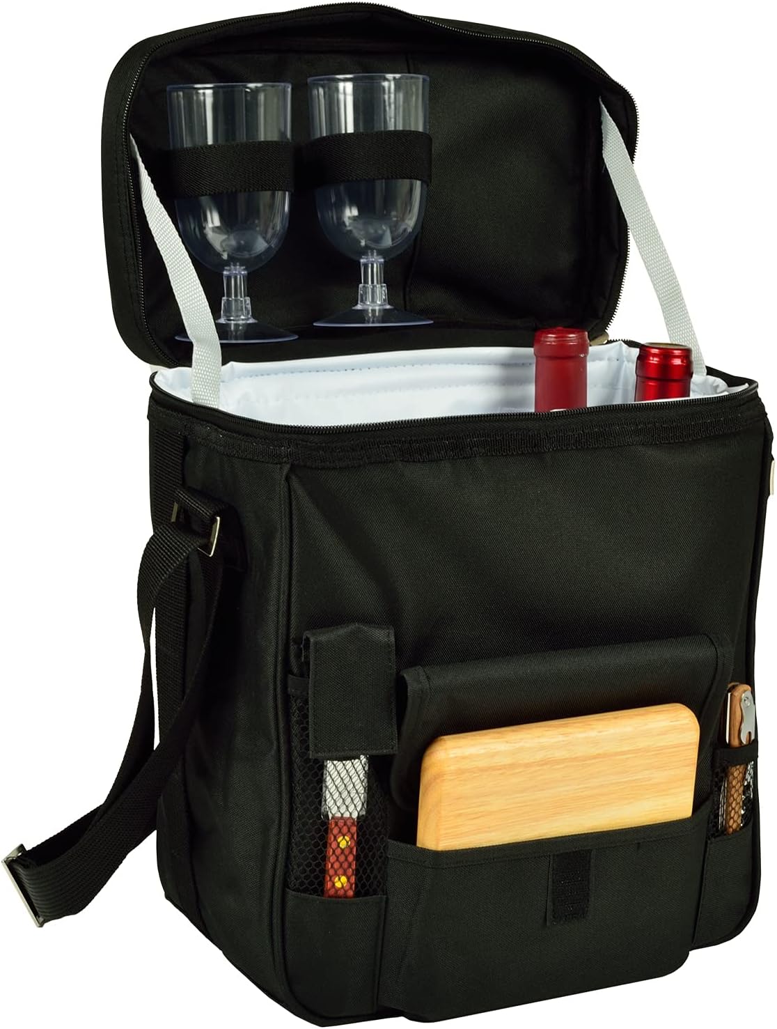 Washington State Licensed Cougars Wine and Cheese Picnic Basket/Cooler with Hardwood Cutting Board, Cheese Knife and Corkscrew, Assembled & Quality Approved in The USA