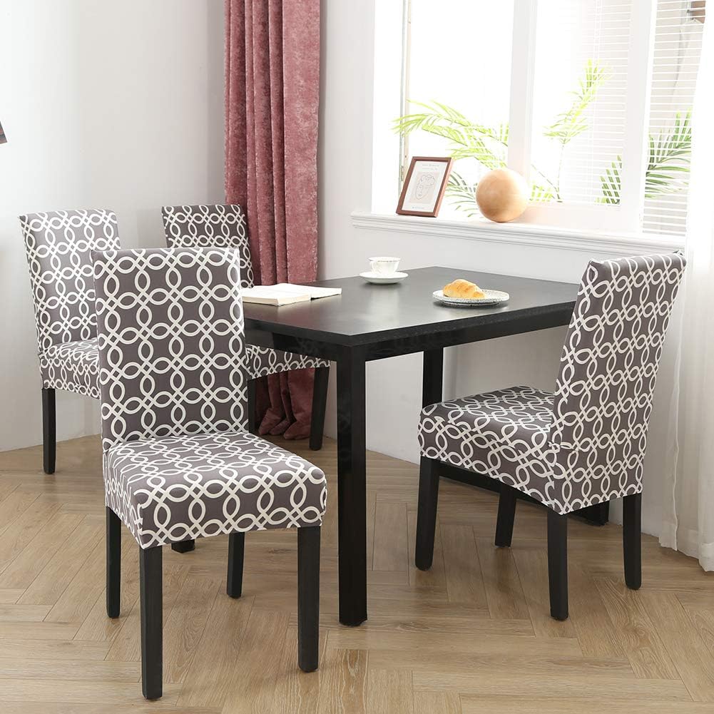 Grey Dining Room Chair Covers Stretch Removable Washable Chairs Protector Seat Cover for Bar Kitchen Banquet Party Wedding (4, BTC03)