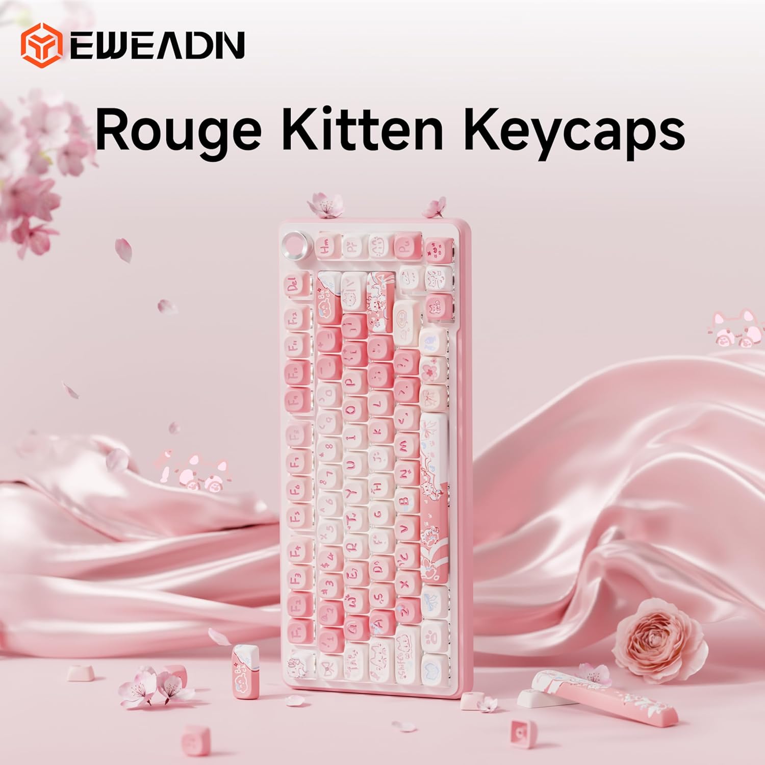 SEUNKWANG EWEADN MOA Cute Cat Keycap, 121 Double Shot PBT Custom Keycaps for Mechanical Keyboard, Universal Compatiability Pink keycaps for 100%, 75%, 65%, 60% TKL Keyboard