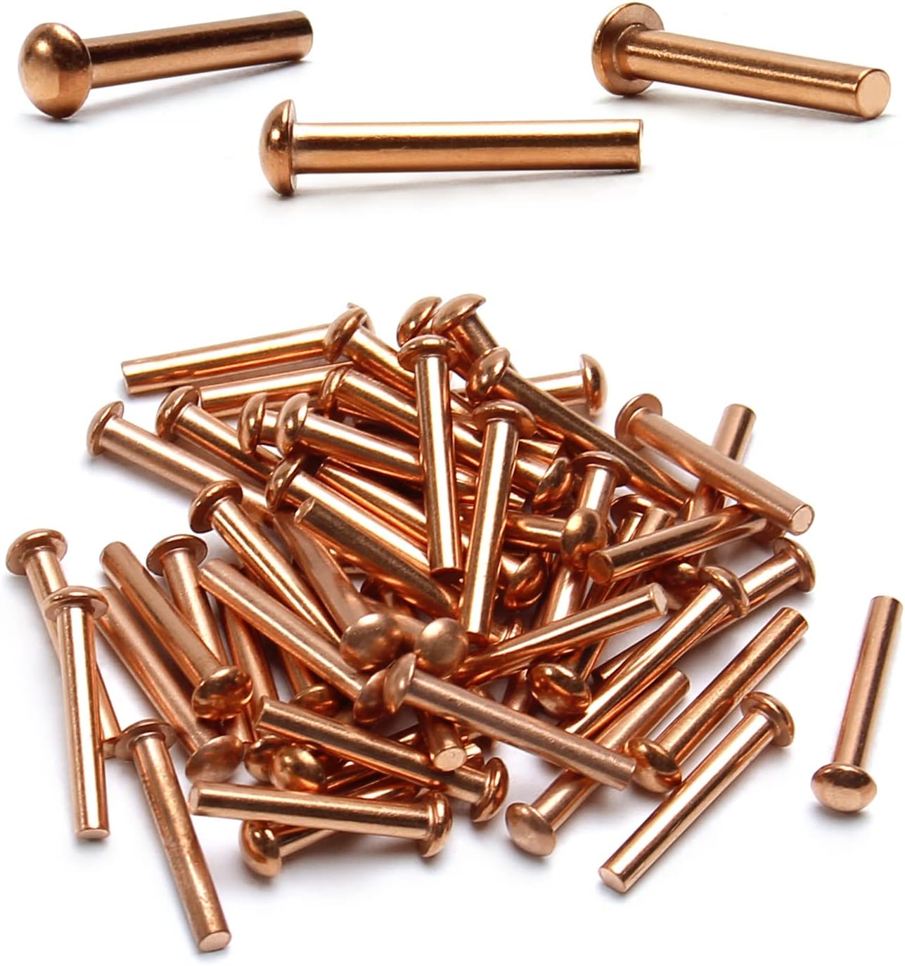Wenheww 50Pcs Round Head Copper Solid Rivets, M3 x 20mm (Diameter x Length) Copper Finish Rivets Fasteners, 5.5mm Hat Diameter Metal Fasteners for Electrical Applications