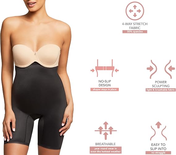 Montelle Women's Thigh Shapewear Plus Size Firm Tummy Control High Waist Shaper Slimmer for Women
