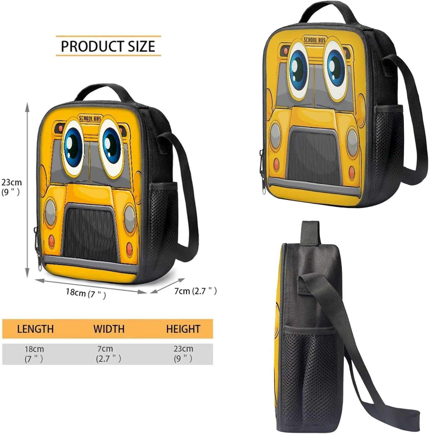 HUGS IDEA 3Pcs Funny School Bus Backpack for Teen Girls Boys Elementary School Bag with Lunch Bag Pencil Case Set Casual Travel Daypack