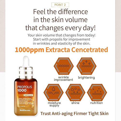 Miniatura 7 de WellDerma Ampolla facial de propóleo para piel seca y piel sensible hidratante para el cuidado de la piel de la cara, esencia coreana para belleza