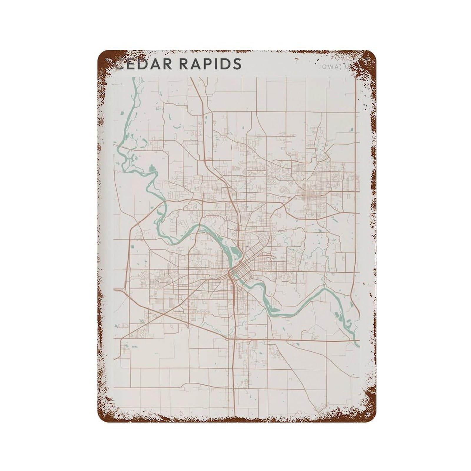 xiaoxiaoshen Cedar Rapids Map Iowa Travel Gift Farmhouse Decor (2) Wall Decor Art Metal Tin Poster Modern Home Decor Art Home Bar Shop Decorations Vintage Sign 40x30cm