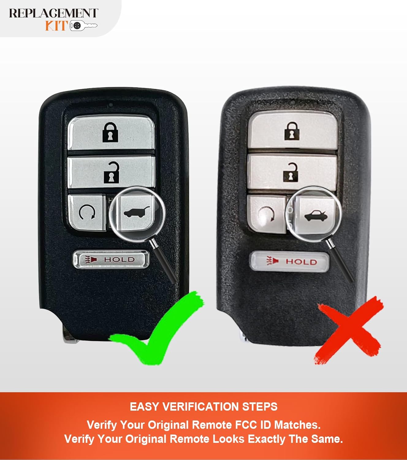 Simple OBD and Smart Car Key Fob Replacement for Honda KR5V44 KR5T44 fits Passport Pilot 2019 2020 2021 (5Btn - KR5T44 / KR5V44)