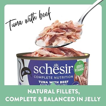 Schesir Tam ve Dengeli Ton Balığı ile Dana Etli Jöle İçinde Kedi Konservesi Multipack 6x50g