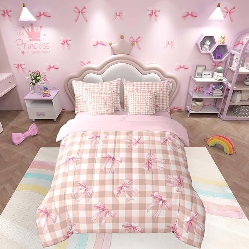 jejeloiu Bowknot Comforter Set with Sheets 7Pcs Twin Size Kids Boys Girls
