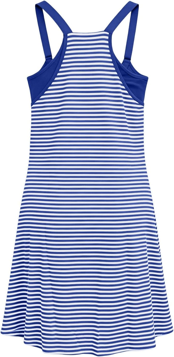 Striped Tennis Dress for Women Built in Shorts Sleeveless Racerback | 2-in-1 Romper Dress with U-Back Integrated Biker Shorts for Full Coverage During Tennis, Golf, Running, Beach Trips, Vacation