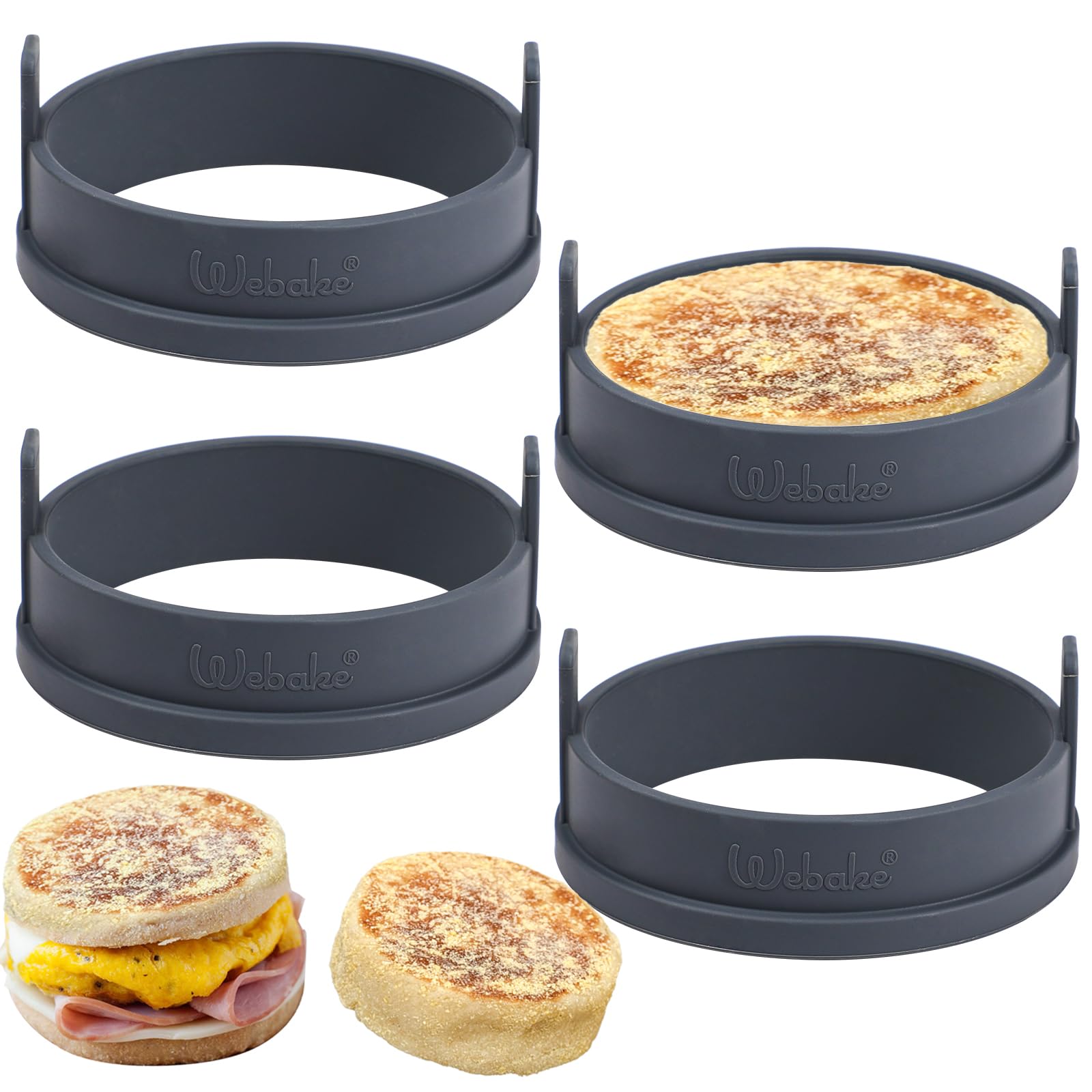 Webake Silikonowe pierścienie do Crumpet 4 sztuki 10 cm, foremka do jajek i naleśników, pierścienie do jajek, foremka do Crumpet, jajka do Crumpet