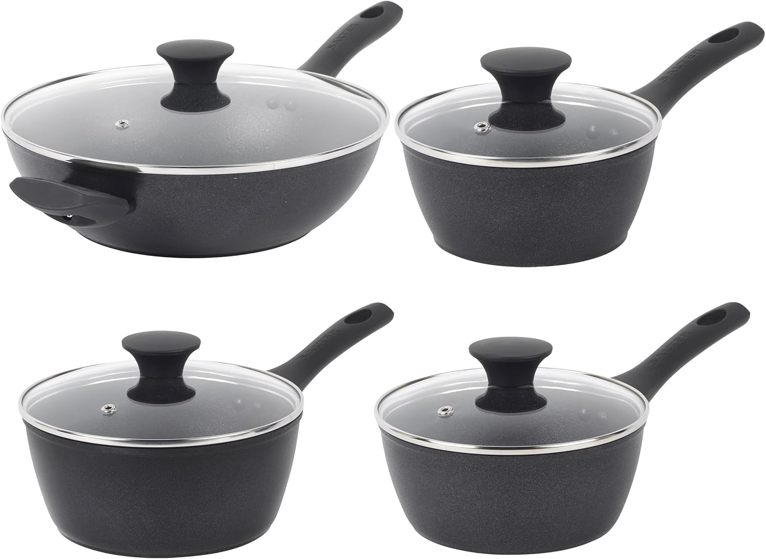 Salter COMBO8259 Saucepan & Wok Set, 4 Piece NonStick Pans with Lids