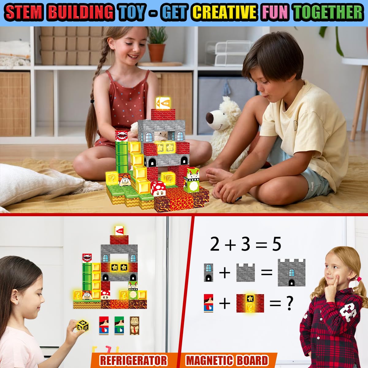 Jeu De Construction Magnétique 200 Pièces - Blocs Cubes 2.5cm Thème Château De Glace - Pour Enfants 4 à 10 Ans, Aimants Puissants