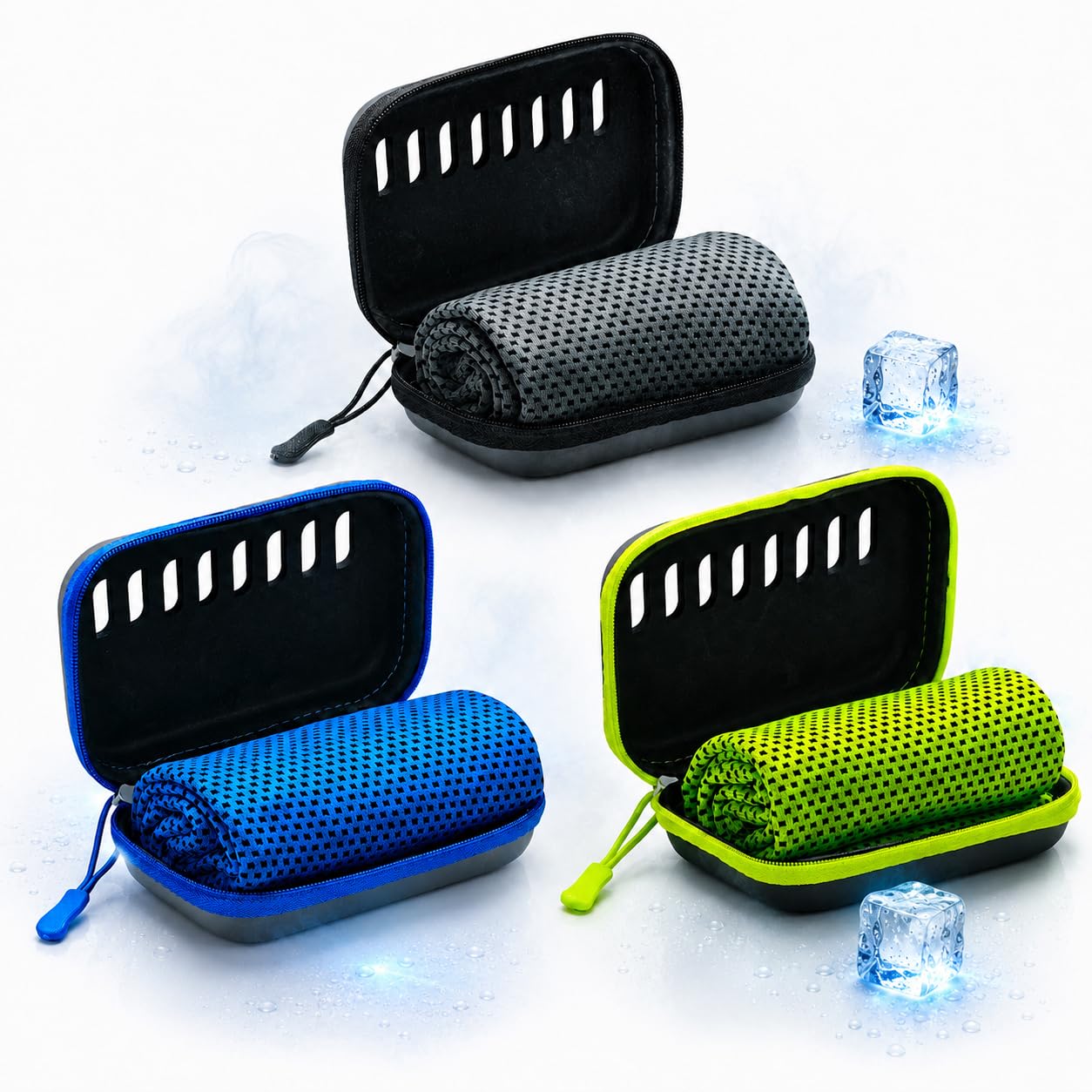 3PC Cooling Towels, Cool Towels for Neck Hot Weather, Cool Towel With Storage Box, 30x80CM Breathable Instant Quick Drying Ice Towel for Gym, Yoga, Golf, Running, Camping and Hot Weather (A)