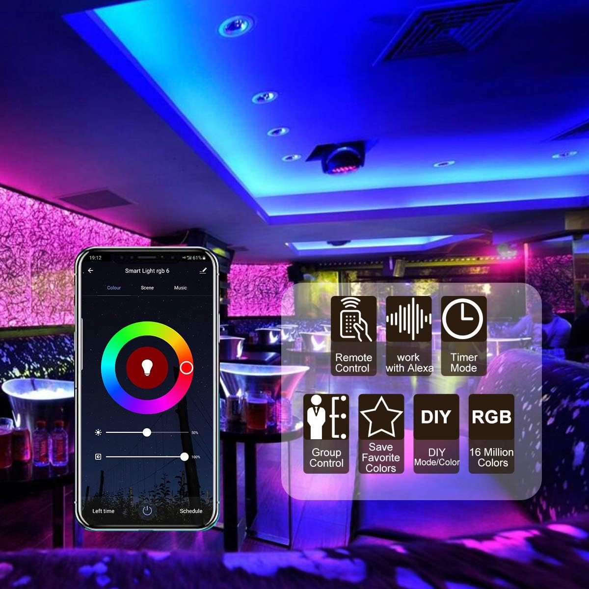 Smart LED Strip Lights, 32.8Ft Waterproof Alexa-Enabled/Google Assistant Voice Control Smart Phone Controlled Flexible SMD 5050 RGB LED Tape Light Kit Compatible with Android and iOS (400"/32.8Ft)