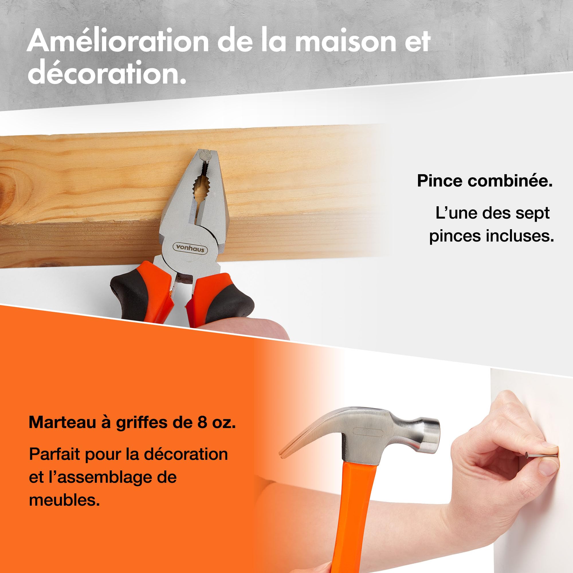 VonHaus Caisse à Outils - Complet Boite de 120 Pièces - Boîte à Outils Manuels, avec Lampe de Poche LED, Clés Hexagonales, Ruban à Mesurer & Mallette de Transport