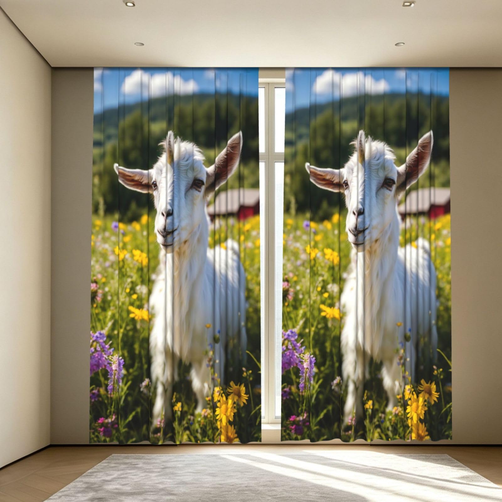Yyoretp Goat Print Blackout Curtains for Living Room Bedroom Thermal Insulated Window Drapes.