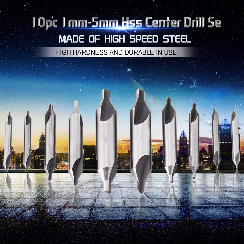 ANKROYU 10 Pcs Center Drill Bits Set, M2 HSS 60-Degree Angle Center Drill Bits Kit, Center Drill Countersink Bit Tooling Set for Lathe Metalworking 1mm-5mm