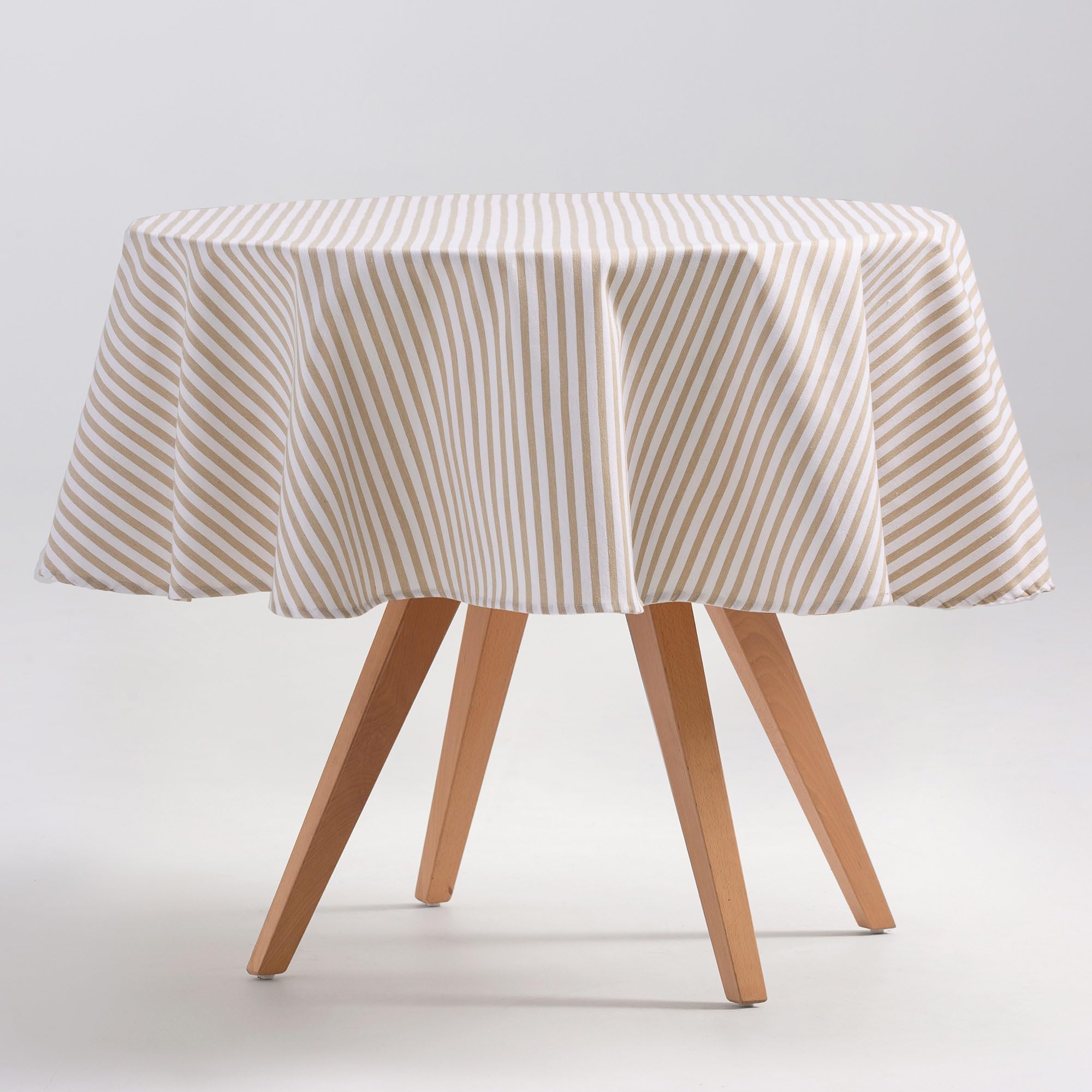GAMUSI Stain-Resistant Waterproof Cotton Fabric Round Tablecloth with Linen Stripe Pattern, 155 x 155 cm