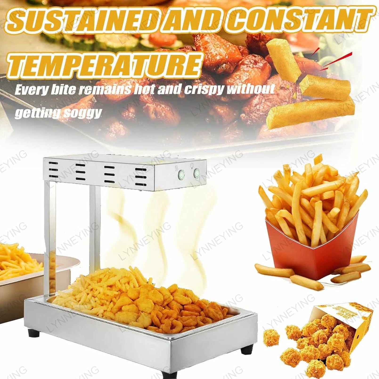 Stazione Scalda Patatine Fritte, Lampada Riscaldante Commerciale Da 1000 W Con Vassoio Raccogligocce E Porta Patatine Croccanti, Acciaio Inossidabile, Controllo Con Un Pulsante, Per Ristorante