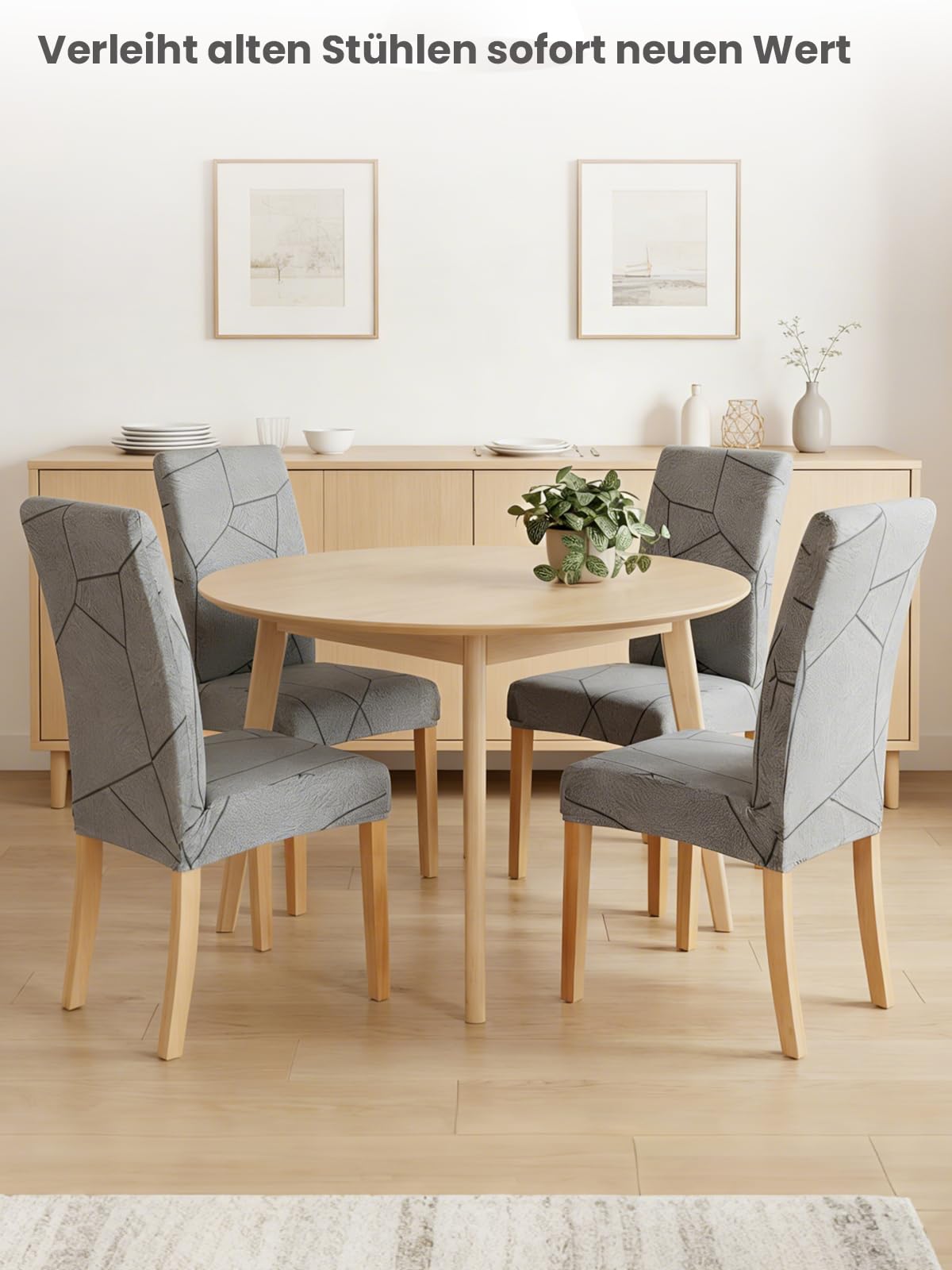 4er Set Stuhlhussen – Geometrische Steinstruktur Chair Cover, Elastisch, Waschbar für Esszimmer, Hochzeit, Party – Modernes Design