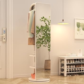 Full Length Mirror with Stand in 65.7 * 17.7" for Bedroom Living Room and Cloakroom Coat Rack Beautiful Solid Wood Design and 360 Rotation