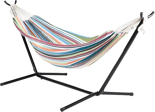 Bliss Hammocks Hamaca de 60 pulgadas de ancho y soporte integrado con funda de transporte y accesorios para colgar en interiores, exteriores, junto
