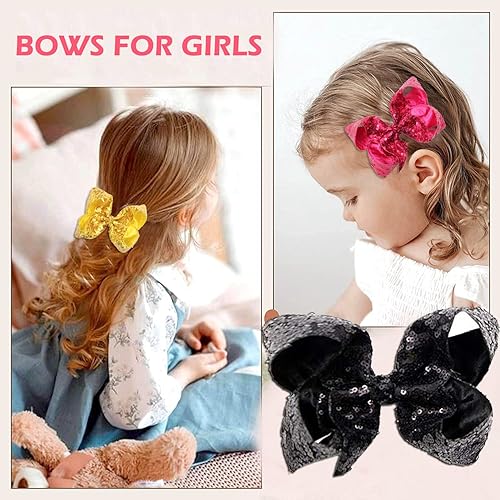 Miniatura 2 de Lazos rojos con purpurina para niñas, 4 lazos grandes y brillantes para el cabello, pinzas de cocodrilo, accesorios para el cabello para