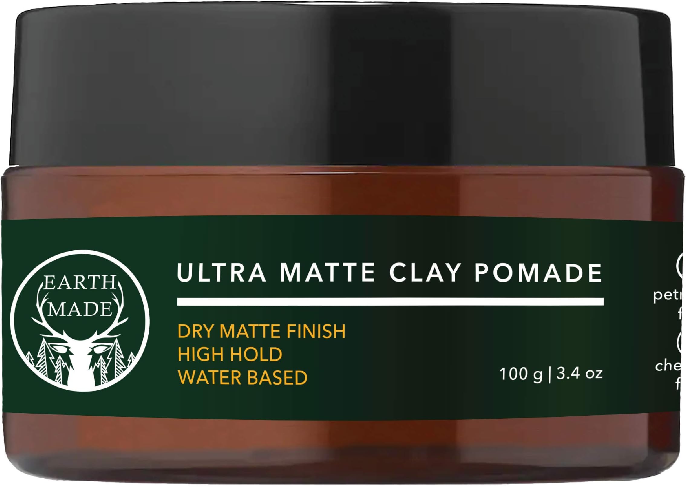 Earth Made - Natural Men’s Hair Ultra Matte Clay Pomade | Hand-made, Strong Hold, Organic, Cruelty Free, Paraben Free (3.5 oz. 100 g)