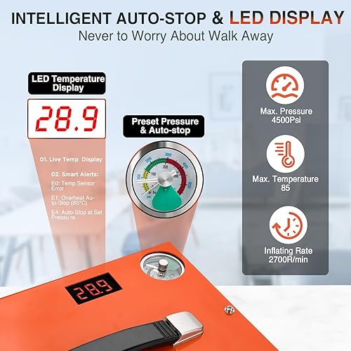 Miniatura 7 de Compresor de aire PCP 4500PSI30MPA, bomba de llenado rápido sin aceite de 350W con apagado automático, alimentación dual 12V DC y 110V220V AC, bomba