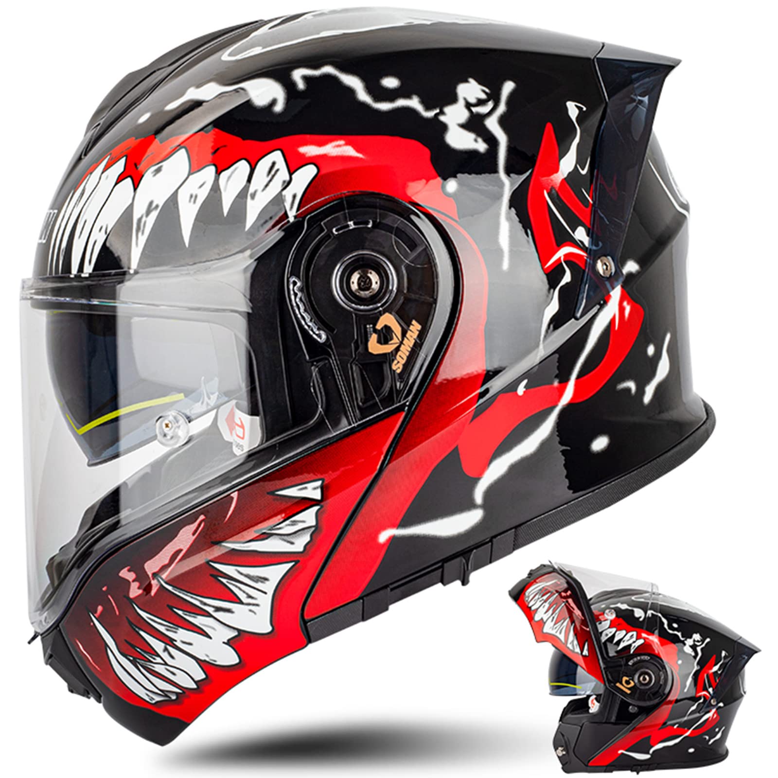 Casque Moduler Peut Être Ouvert Moto Touring Sport Visière Parasol Argent