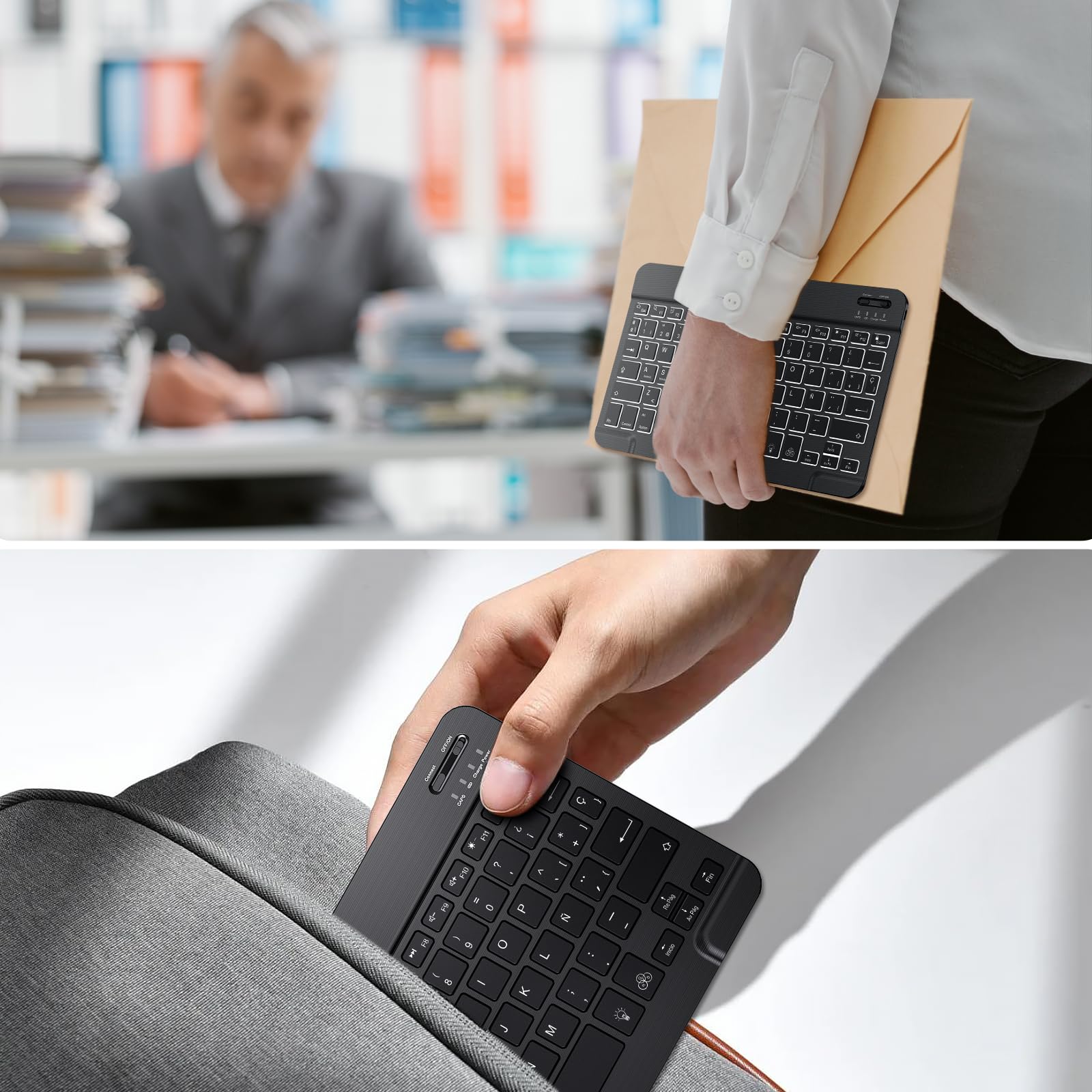 TECURS Set Tastiera e Mouse Wireless Bluetooth, Tastiera e Mouse Portatile Sottile Silenziosa Ricaricabile Retroilluminata per iPad Tablet/PC/iOS/Android/Windows (ES Layout - QWERTY)