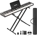 Full-Size 88-Key Digital Piano Keyboard – Semi-Weighted, Portable Electric Piano with Stand, Headphones, Pedal, wireless, USB MIDI – Black – Set