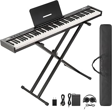 88-key Portable Keyboard, Includes Pedal, Power Adapter and Carrying Case, Portable Digital Piano Suitable for Beginners and Adultswith Stand