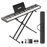 88 key keyboard piano&comma; Portable Electric Keyboard with Semi-Weighted Keys&comma; Full Set Includes Stand&comma; Carrying Case&comma; Headphones&comma; Power Adapter & Sustain Pedal for Beginners