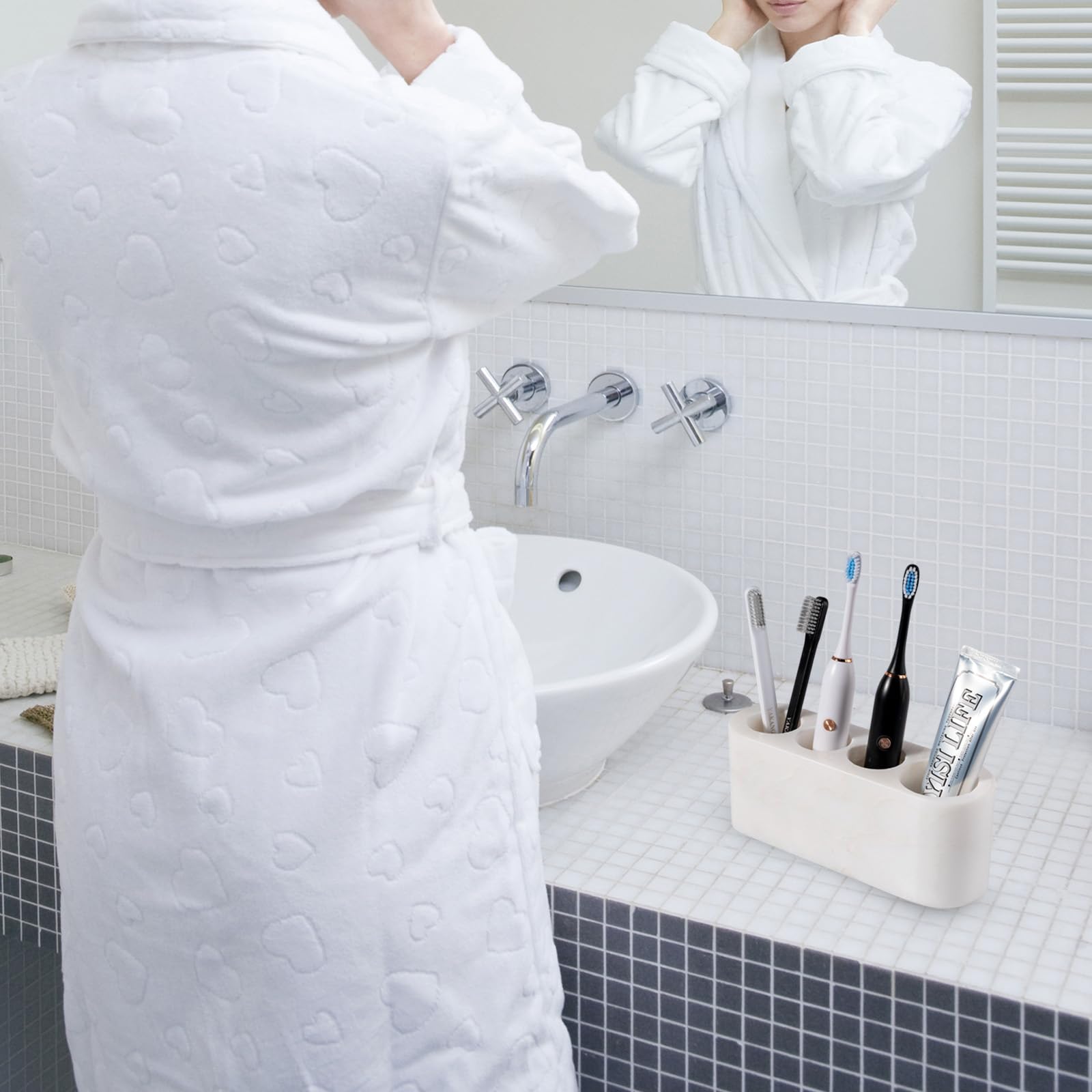 BCS Soporte para cepillo de dientes para baños, 4 ranuras de mármol para cepillo de dientes y pasta de dientes, organizador de baño para encimera para cepillo de dientes eléctrico, hilo dental,
