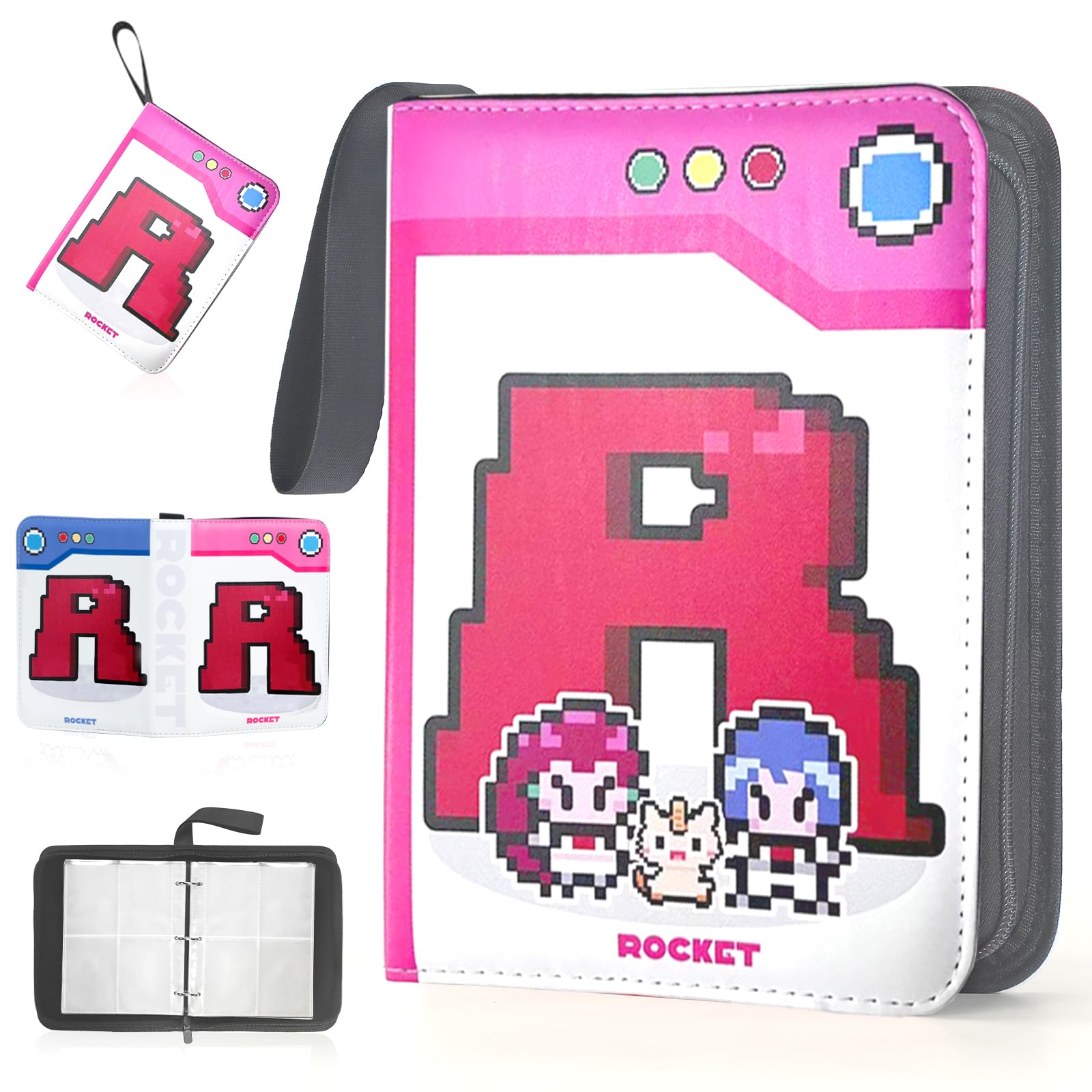 Card Binder with 4 Pockets, 50 Removable Sleeves for 400 Cards, Zippered Storage Album for Trading Cards Sports
